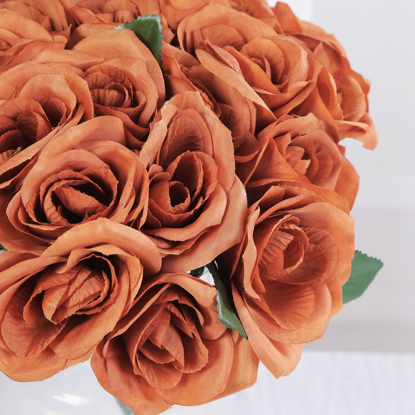 12" Terracotta (Rust) Artificial Velvet-Like Fabric Rose Flower Bouquet Bush