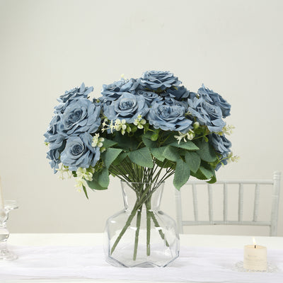 Dusty Blue Real Touch Artificial Rose Bouquet