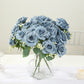 2 Bushes 18" Real Touch Artificial Rose Flower Bouquet,  Dusty Blue Silk Long Stem Flower Arrangements