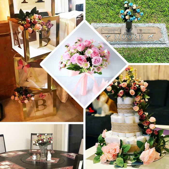 4 Bushes | 12" Ivory Real Touch Artificial Silk Rose Bridal Bouquet, Faux Flowers