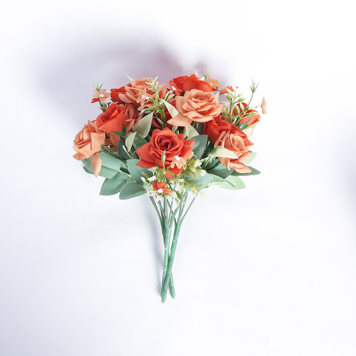 4 Bushes 12" Terracotta (Rust) Real Touch Artificial Silk Rose Flower Bouquet, Faux Bridal Flowers#whtbkgd