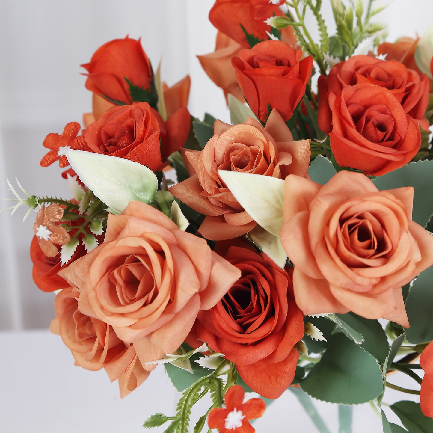 4 Bushes 12" Terracotta (Rust) Real Touch Artificial Silk Rose Flower Bouquet, Faux Bridal Flowers