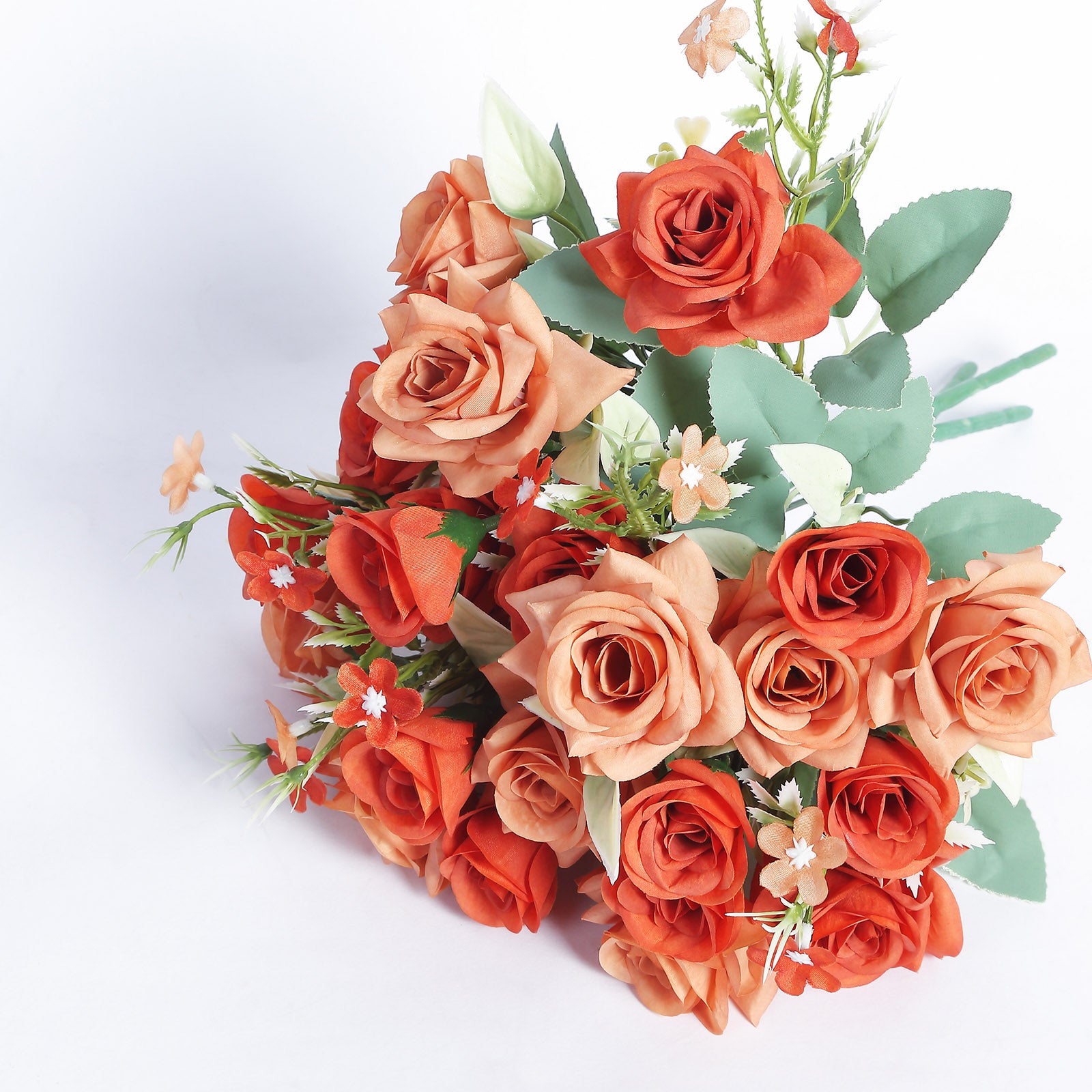 4 Bushes 12" Terracotta (Rust) Real Touch Artificial Silk Rose Flower Bouquet, Faux Bridal Flowers