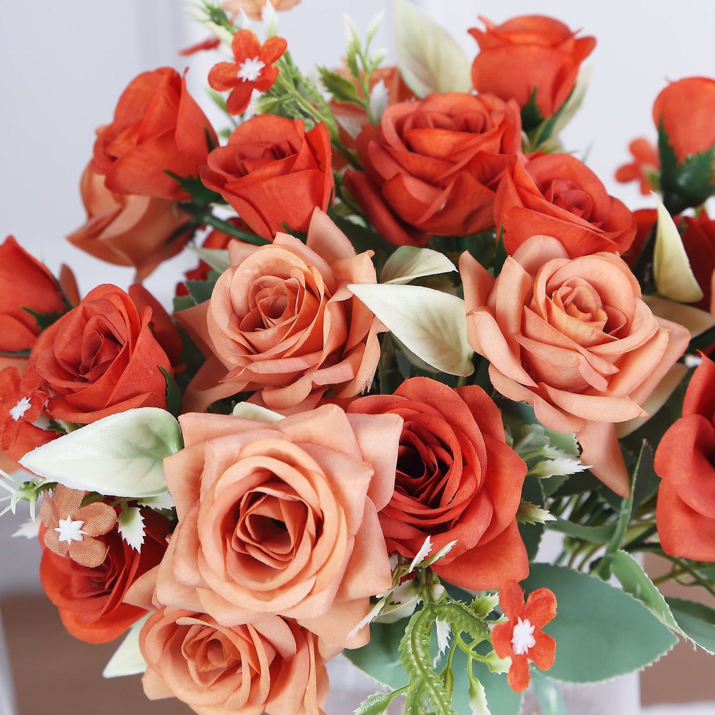 4 Bushes 12" Terracotta (Rust) Real Touch Artificial Silk Rose Flower Bouquet, Faux Bridal Flowers