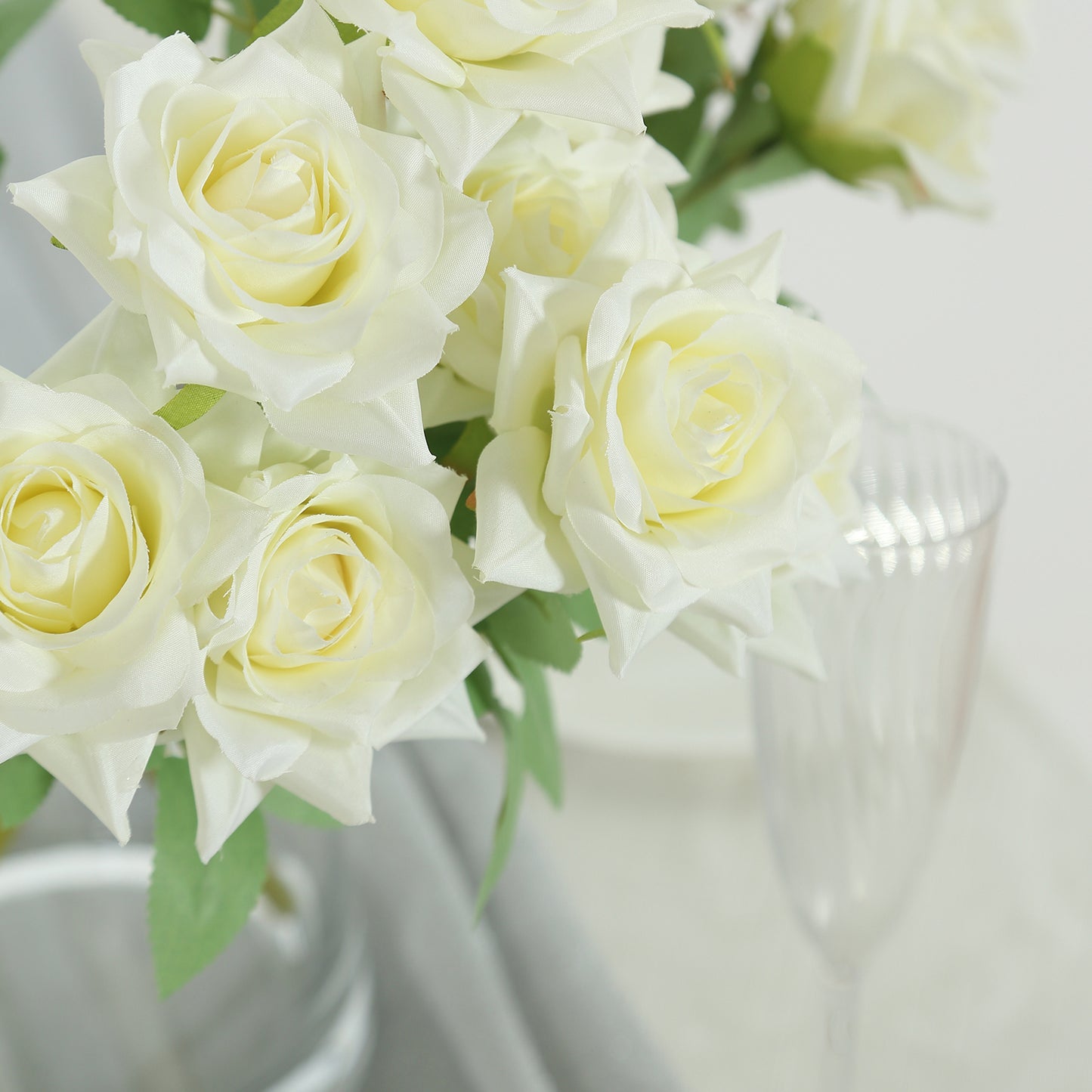 2 Bouquets | 17" Ivory Real Touch Artificial Silk Rose Flower Bushes