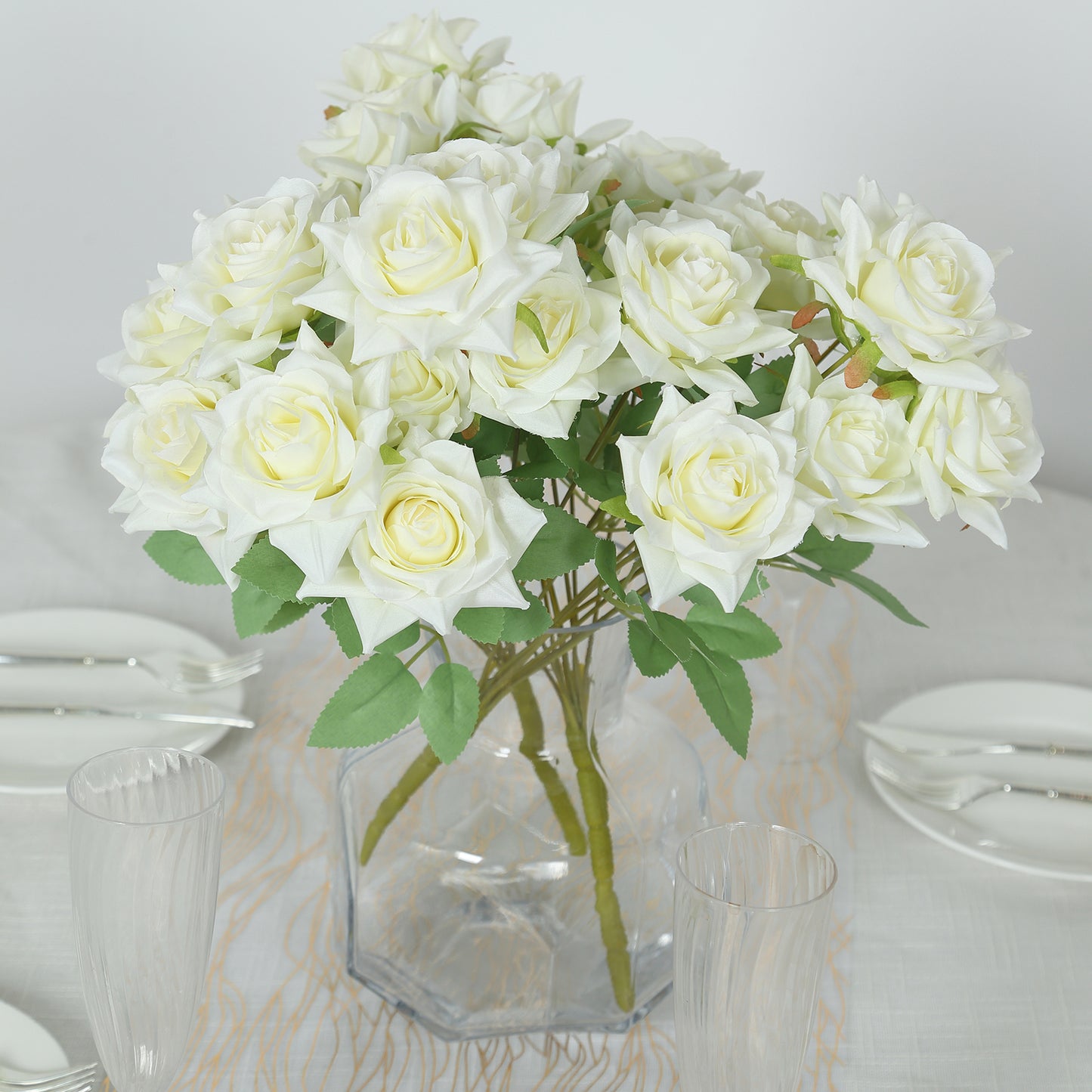2 Bouquets | 17" Ivory Real Touch Artificial Silk Rose Flower Bushes