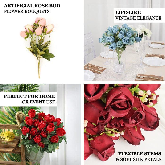 3 Pack | 13" Red Real Touch Artificial Rose Bud Flower Bridal Bouquets, Silk Floral Bush Arrangements