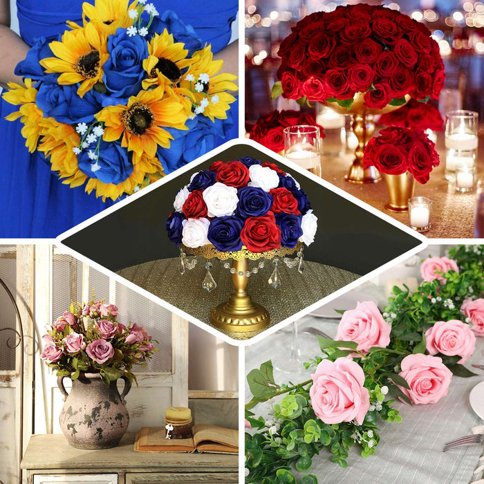 2 Bushes | 17" Royal Blue Premium Silk Jumbo Rose Flower Bouquet, High Quality Artificial Wedding Floral Arrangements