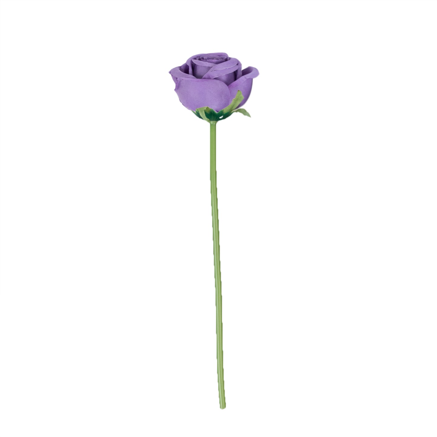 Purple artificial silk rose, single stem for floral arrangements.