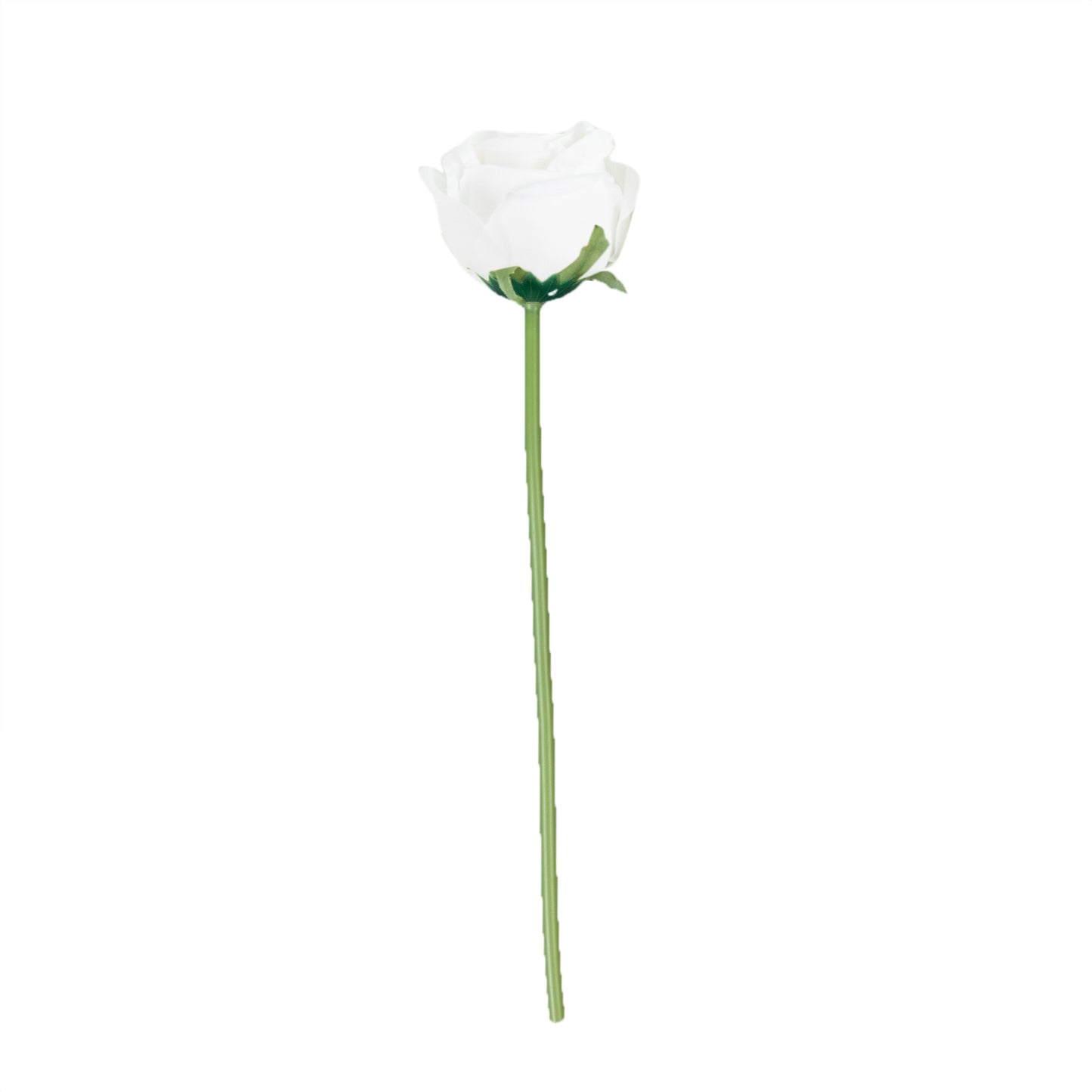 White artificial silk rose, single stem for bouquet arrangements.