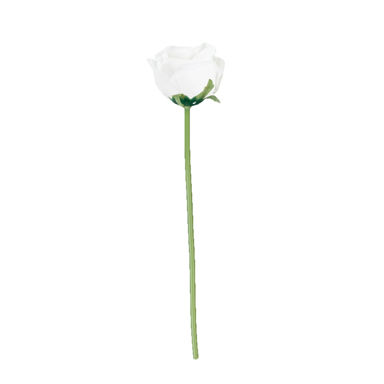 White artificial silk rose, single stem for bouquet arrangements.