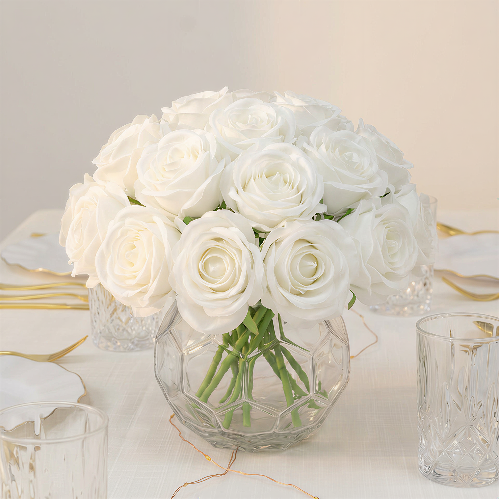 10 Pcs 12" White Artificial Silk Roses for Bouquets and Arrangements