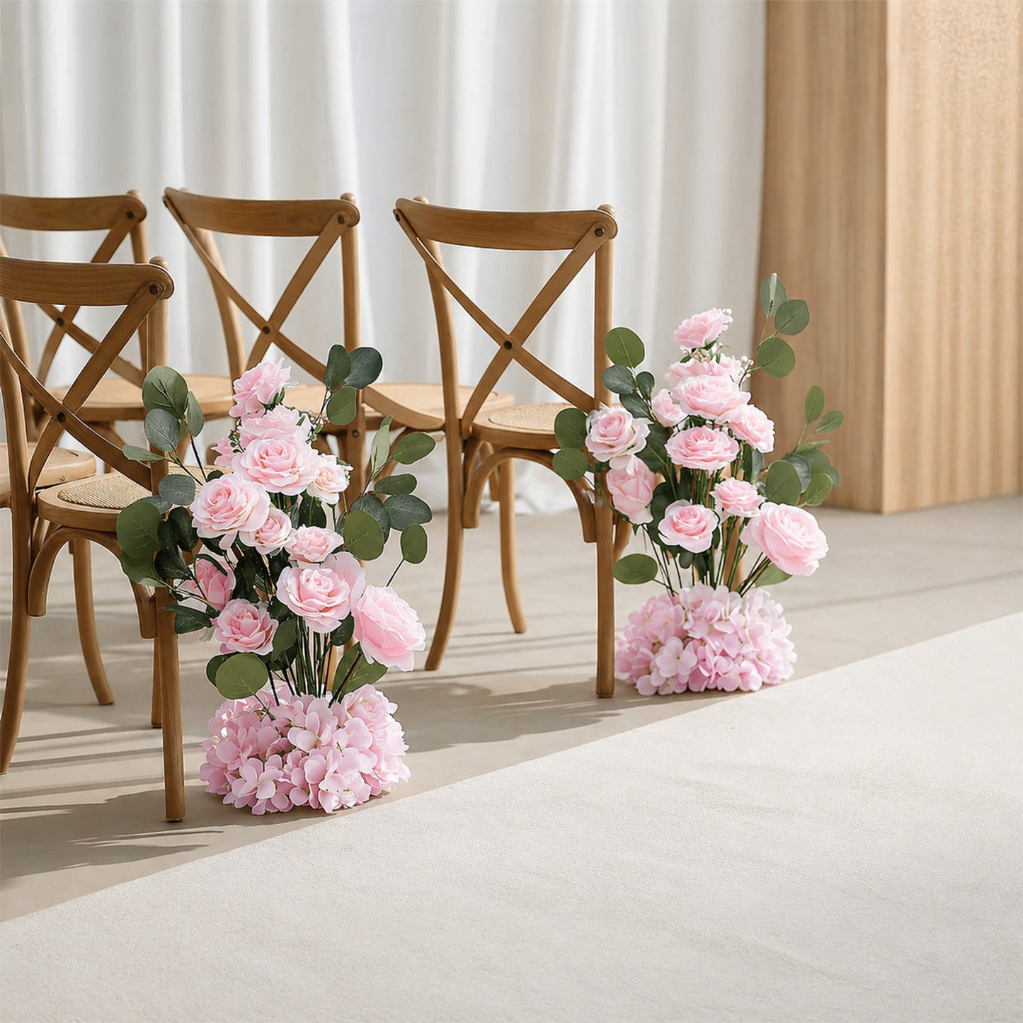 4 Pack 20" Wedding Aisle Artificial Flower Arrangements, Blush Roses Hydrangea Eucalyptus - Foam Bas