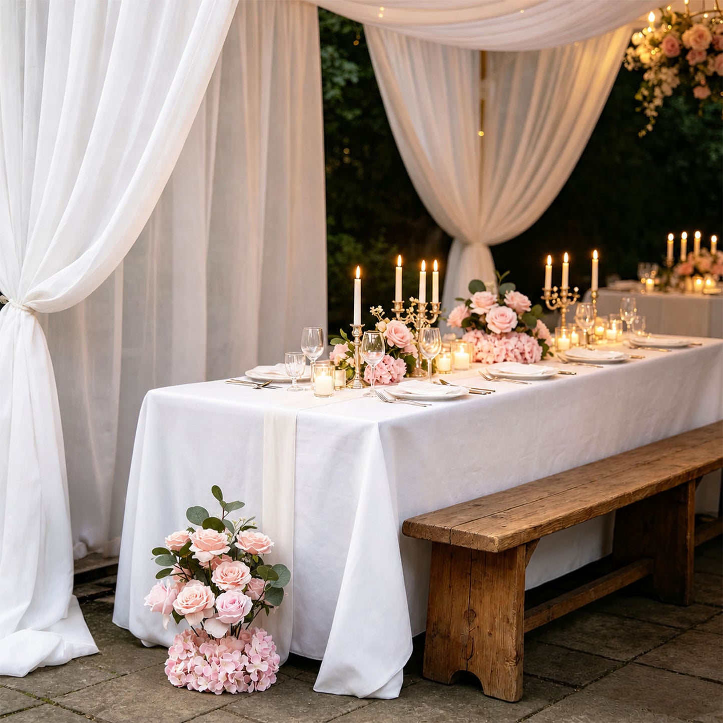 4 Pack 20" Wedding Aisle Artificial Flower Arrangements, Blush Roses Hydrangea Eucalyptus - Foam Bas