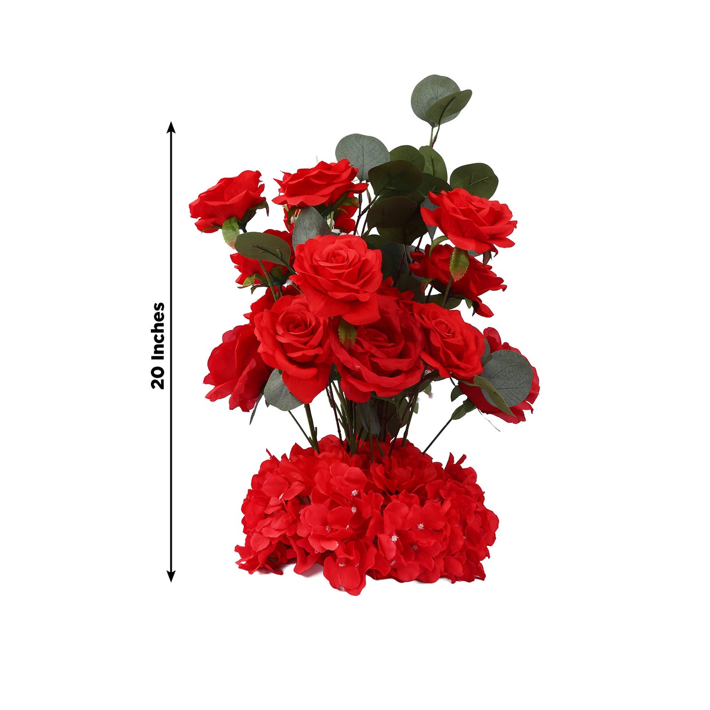 4 Pack 20" Wedding Aisle Artificial Flower Arrangements, Red Roses Hydrangea Eucalyptus - Foam Base