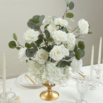 White Roses & Hydrangeas Aisle-Ready Arrangements with Eucalyptus Greenery