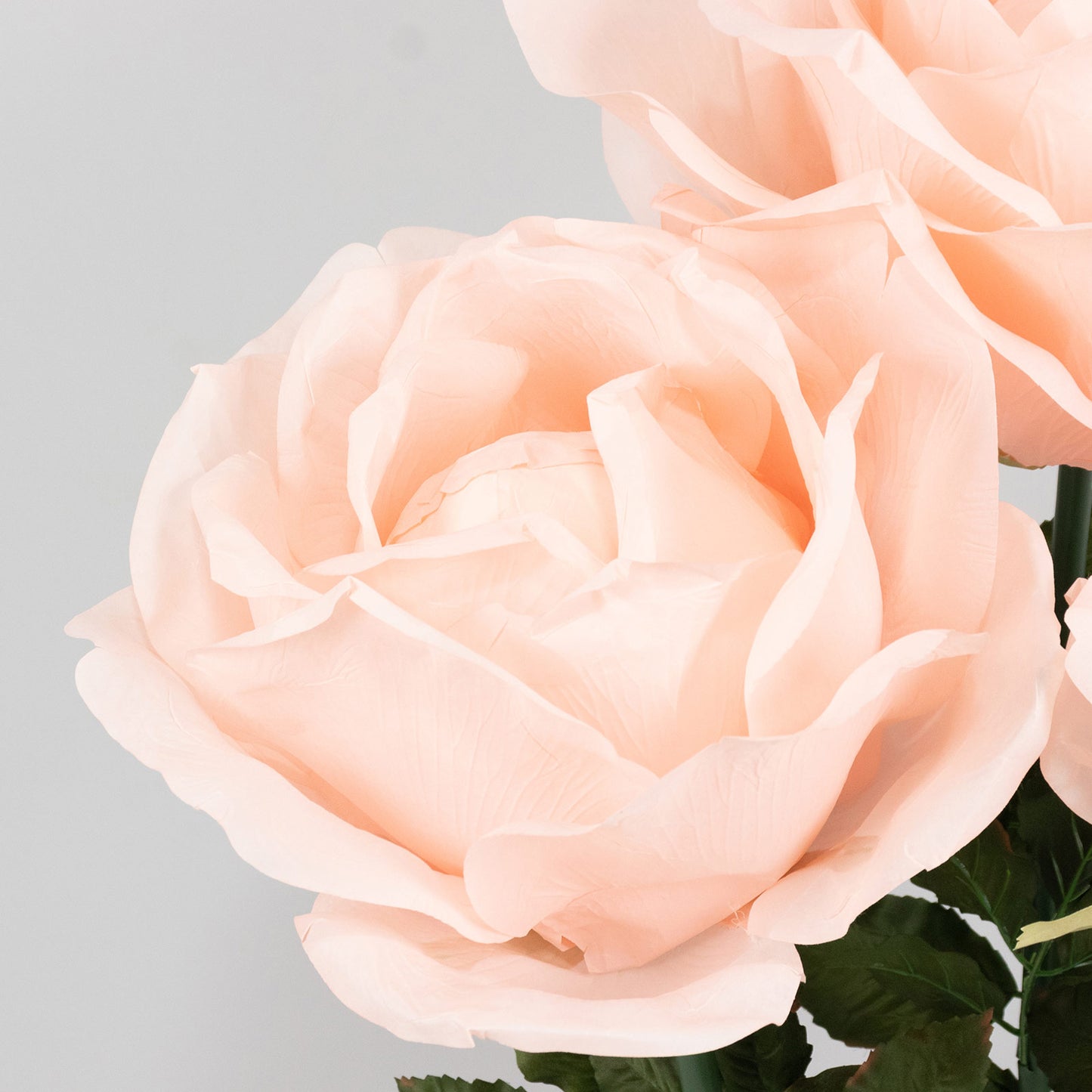 Giant Blush Artificial Rose Set with Base, 3 Standing Faux Flowers 3.75ft-4.5ft Tall for Photo Booth