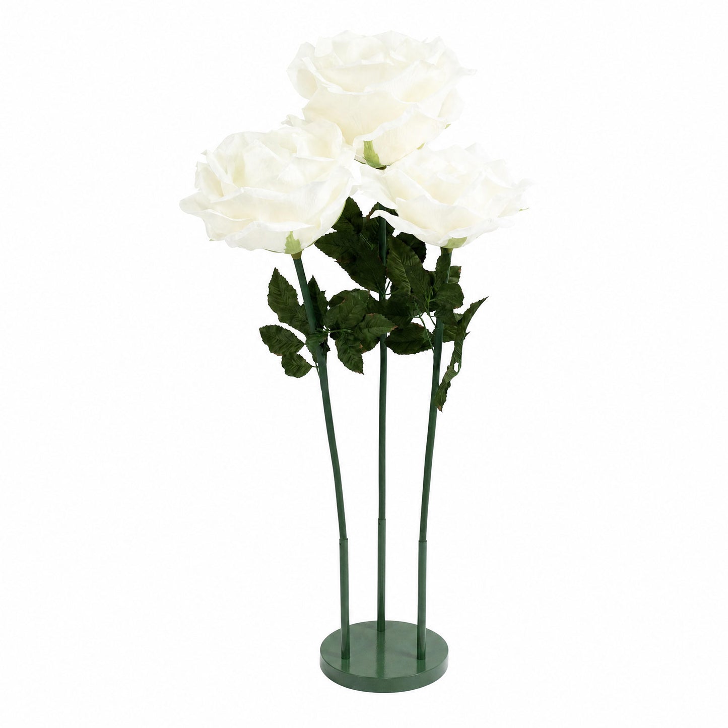 Giant White Artificial Rose Set with Base, 3 Standing Faux Flowers 3.75ft-4.5ft Tall for Photo Booth