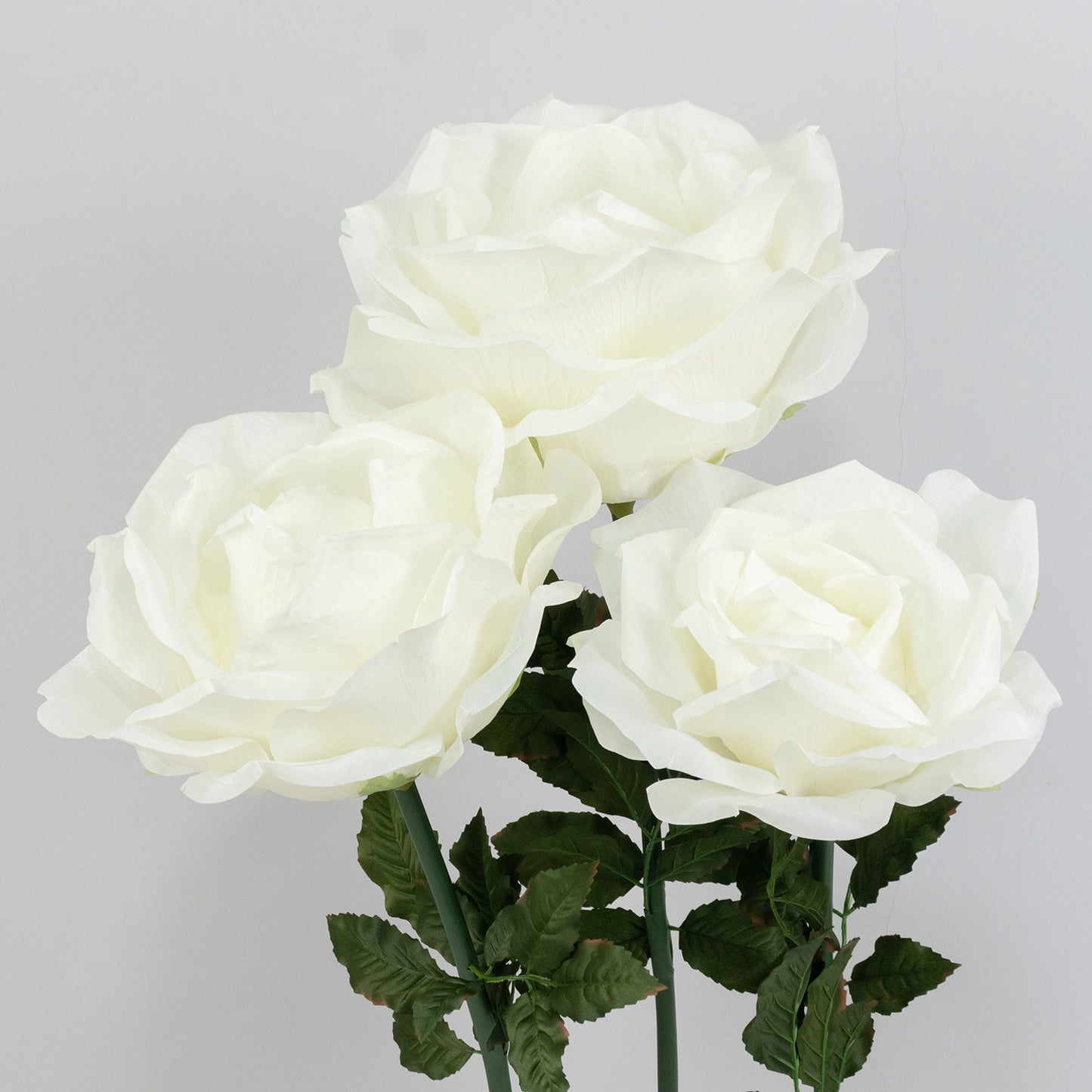 Giant White Artificial Rose Set with Base, 3 Standing Faux Flowers 3.75ft-4.5ft Tall for Photo Booth