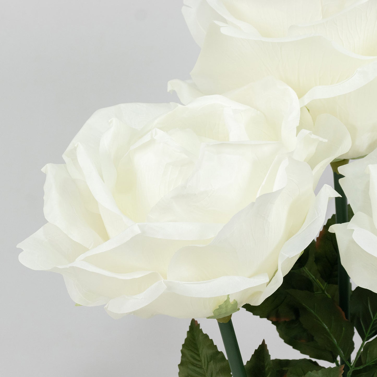 Giant White Artificial Rose Set with Base, 3 Standing Faux Flowers 3.75ft-4.5ft Tall for Photo Booth