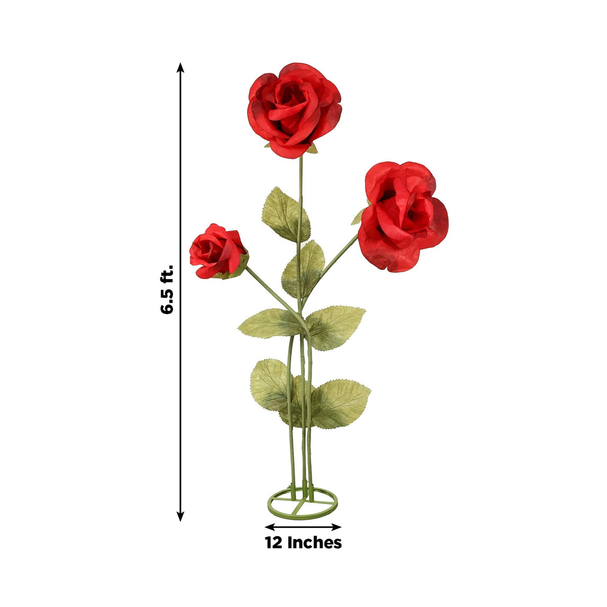 Giant Paper Rose Floor Display Set, 3 Pcs Long Stem Artificial Roses with Metal Base 6.5ft Red - Fre
