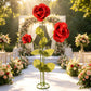 Giant Paper Rose Floor Display Set, 3 Pcs Long Stem Artificial Roses with Metal Base 6.5ft Red - Fre