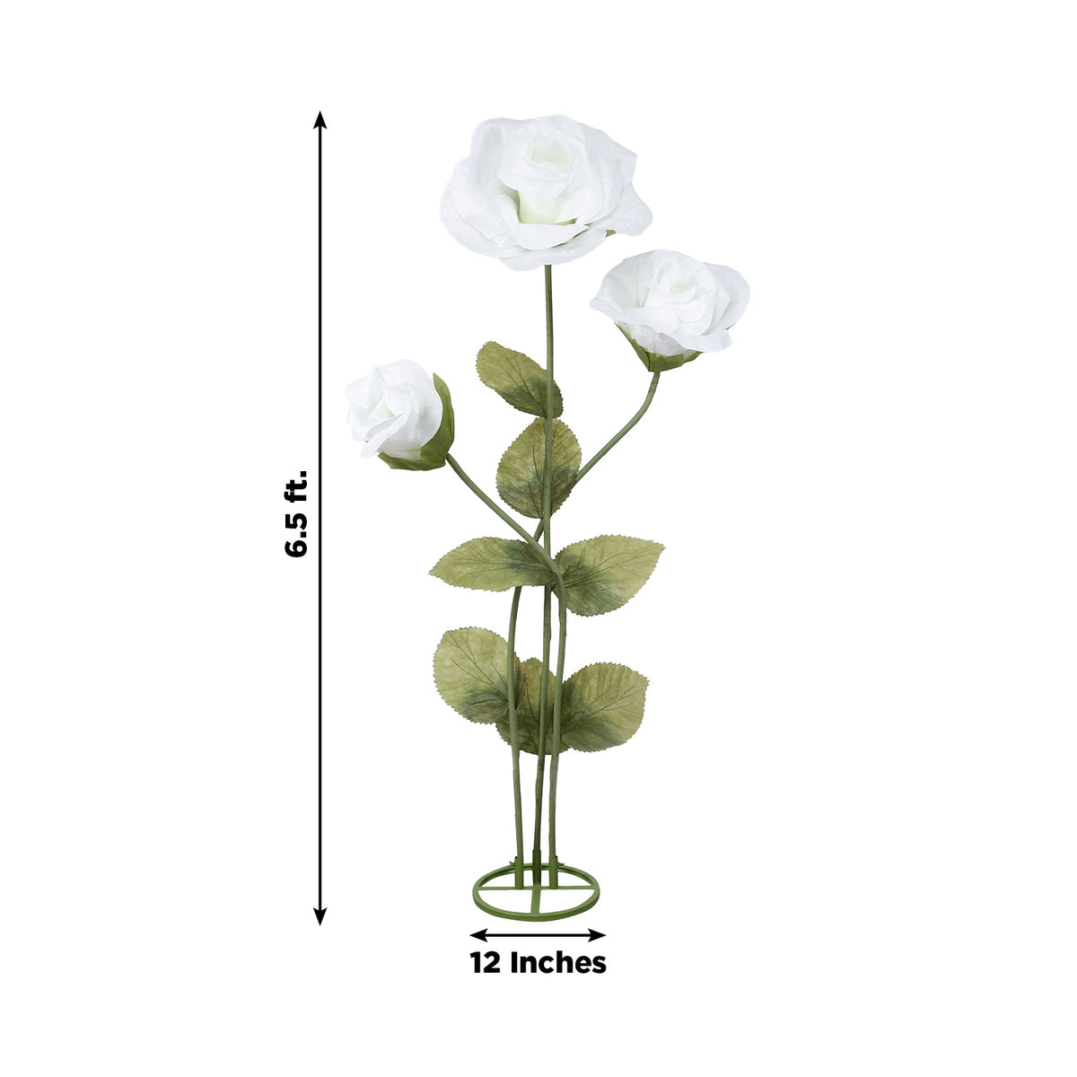 Giant Paper Rose Floor Display Set, 3 Pcs Long Stem Artificial Roses with Metal Base 6.5ft White - F