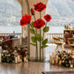 Giant Paper Rose Floor Display Set, 5 Pcs Long Stem Roses with Bud & Metal Base, 6ft, Red - Freestan