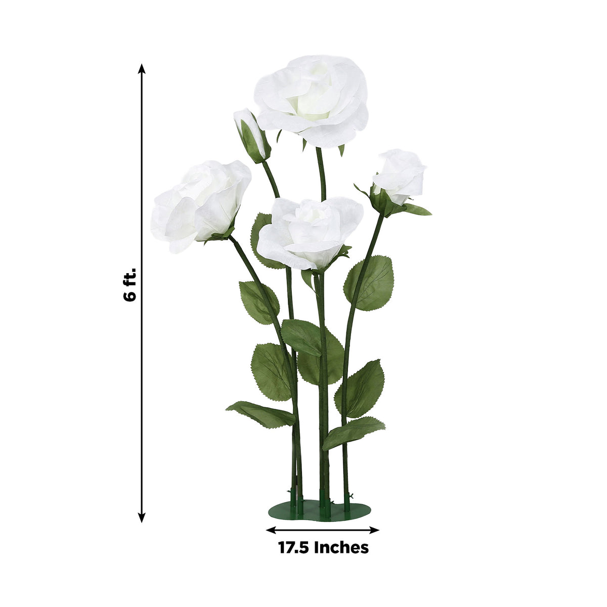 Giant Paper Rose Floor Display Set, 5 Pcs Long Stem Roses with Bud & Metal Base, 6ft, White - Freest