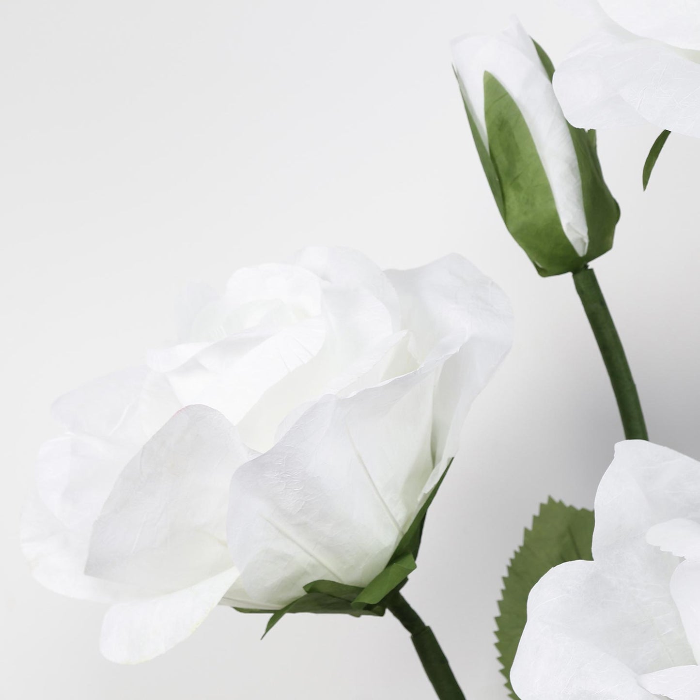 Giant Paper Rose Floor Display Set, 5 Pcs Long Stem Roses with Bud & Metal Base, 6ft, White - Freest