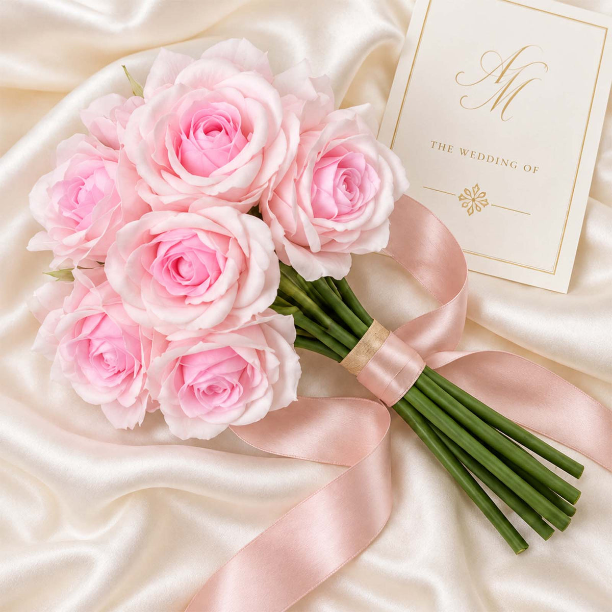 10 Stems 12" Real Touch Artificial Silk Rose Bouquet, Blush Flower Bundle with Bendable Wire Stems f