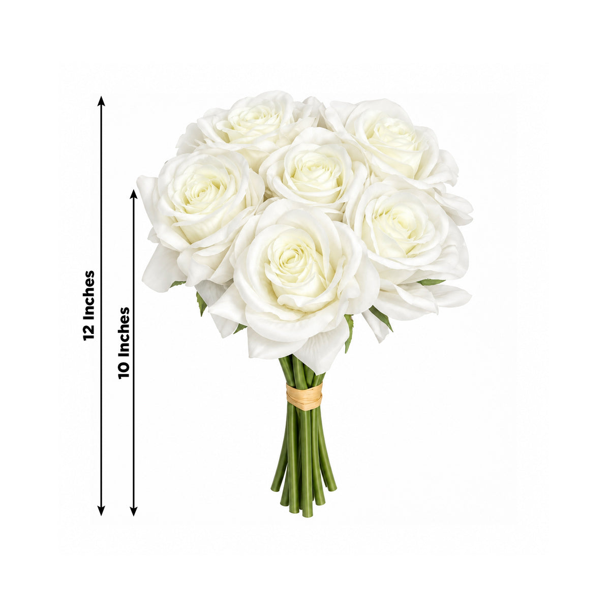 10 Stems 12" Real Touch Artificial Silk Rose Bouquet, White Flower Bundle with Bendable Wire Stems f