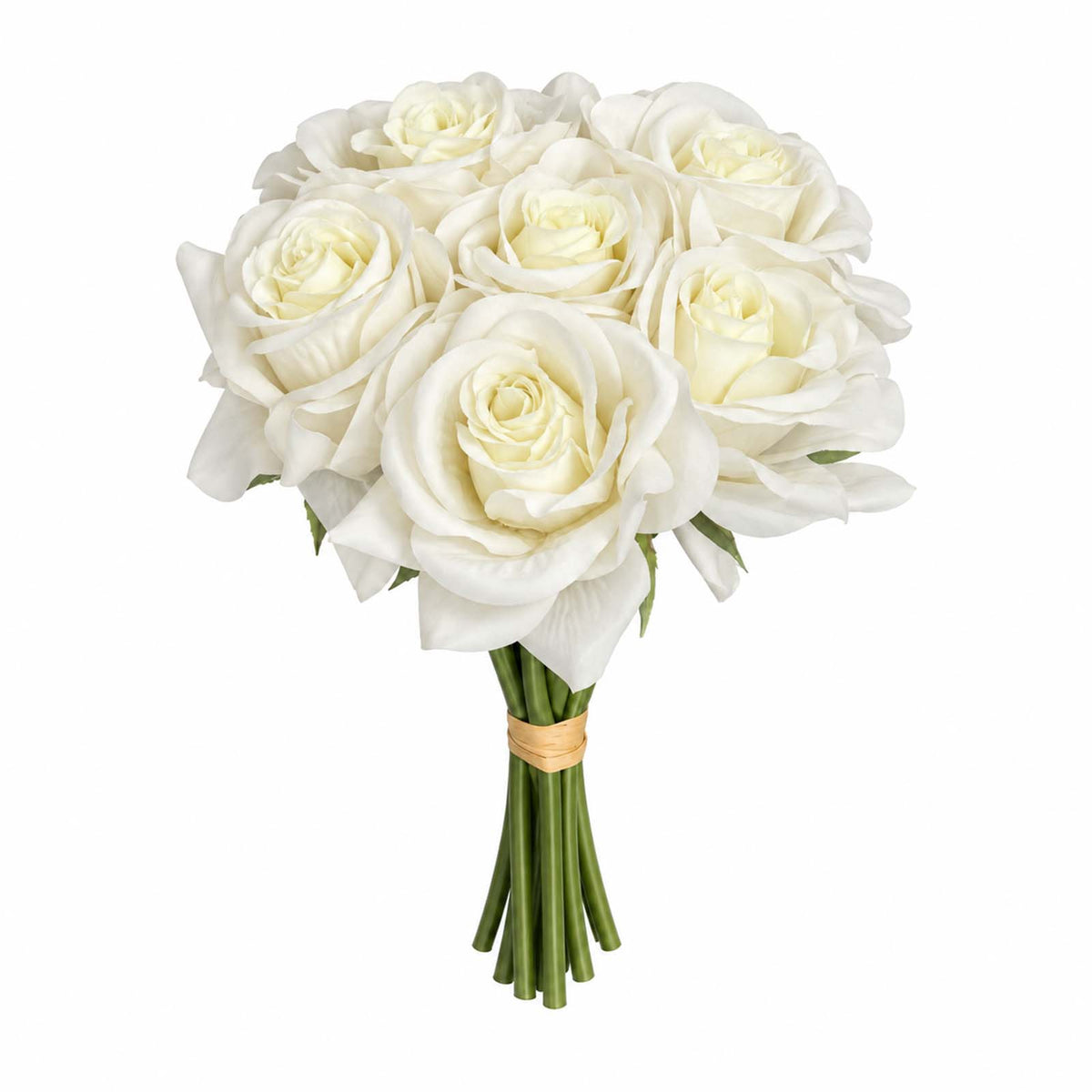 10 Stems 12" Real Touch Artificial Silk Rose Bouquet, White Flower Bundle with Bendable Wire Stems f
