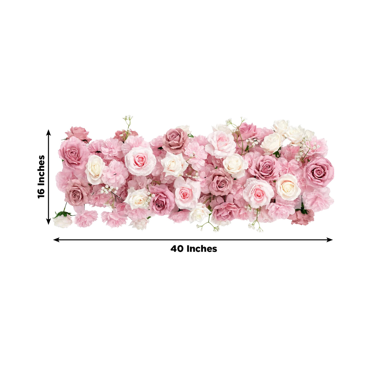 Pre-Arranged Silk Flower Table Runner 40"x16" – Mix Blush Roses, Hydrangeas & Baby's Breath for Wedd