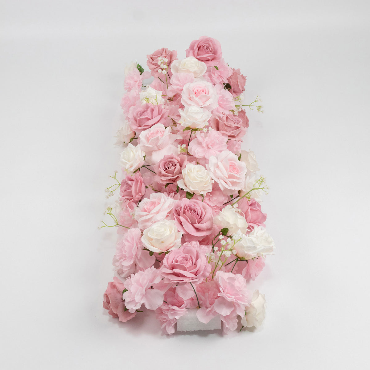 Pre-Arranged Silk Flower Table Runner 40"x16" – Mix Blush Roses, Hydrangeas & Baby's Breath for Wedd