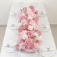 Pre-Arranged Silk Flower Table Runner 40"x16" – Mix Blush Roses, Hydrangeas & Baby's Breath for Wedd