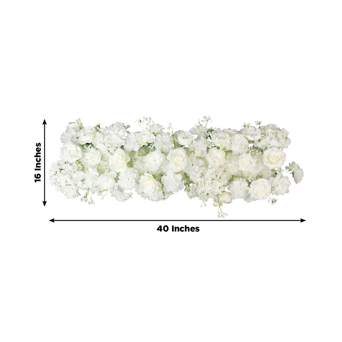 Pre-Arranged Silk Flower Table Runner 40"x16" – White Roses, Hydrangeas & Baby's Breath for Wedding Table & Arch Decor