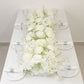 Pre-Arranged Silk Flower Table Runner 40"x16" – White Roses, Hydrangeas & Baby's Breath for Wedding Table & Arch Decor