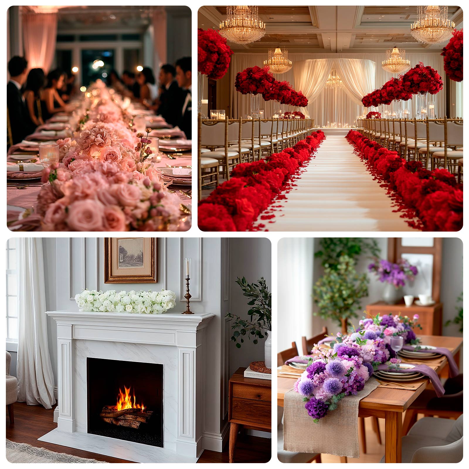 Pre-Arranged Silk Flower Table Runner 40"x16" Mixed Dusty Rose – Roses, Hydrangeas, Chrysanthemums & Peonies 