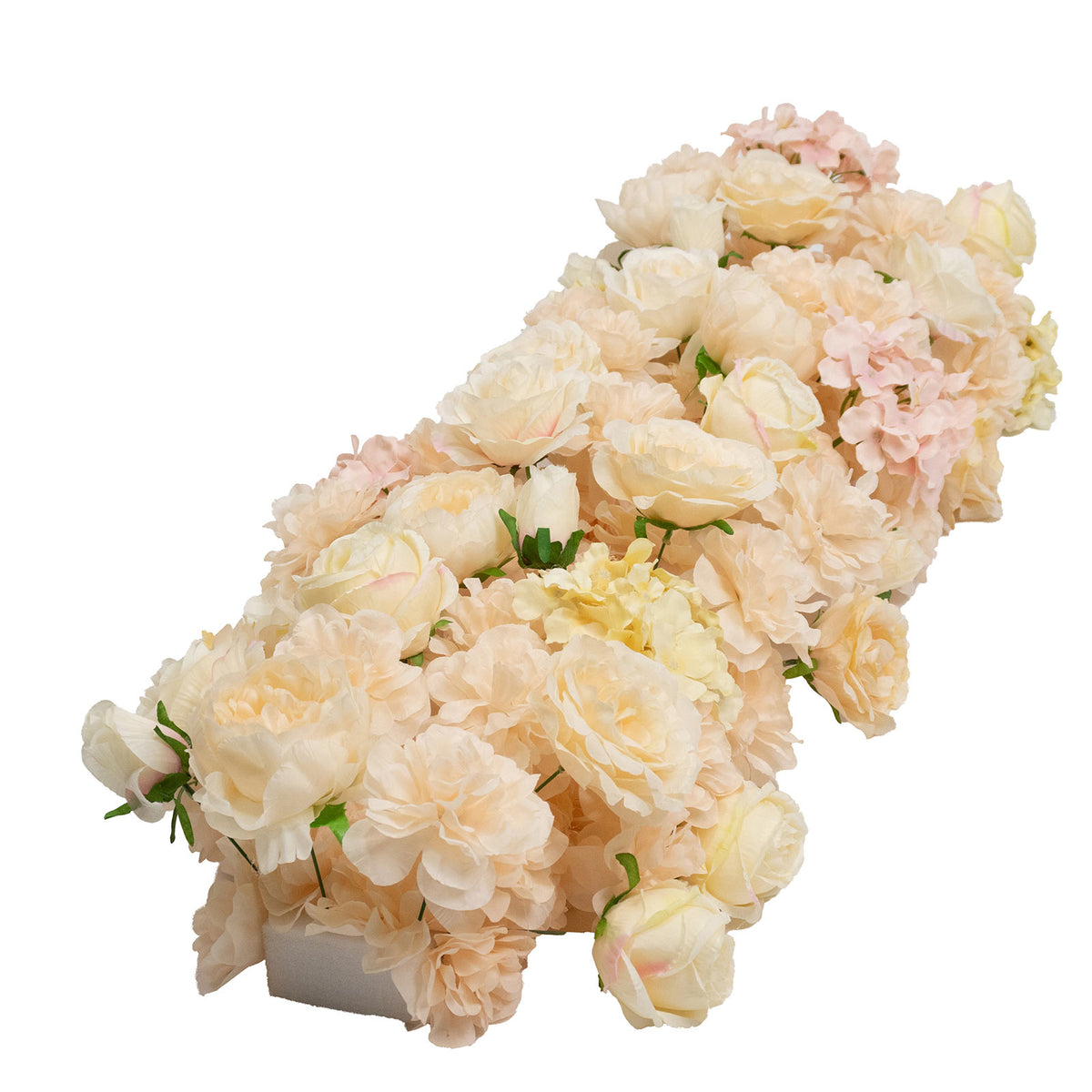 Pre-Arranged Silk Flower Table Runner 40"x16" Mixed Beige – Roses, Hydrangeas, Chrysanthemums & Peon