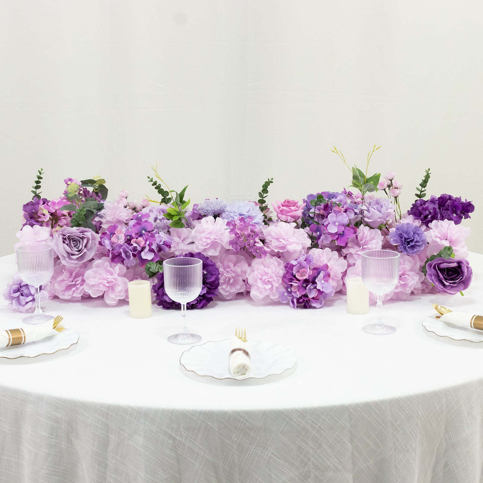 lavender flower table runner Pre-Arranged Silk Flower Table Runner 40"x16" Mixed Lavender Lilac – Roses, Hydrangeas, Chrysanthemums & Peonies for Wedding Table & Arch Decor