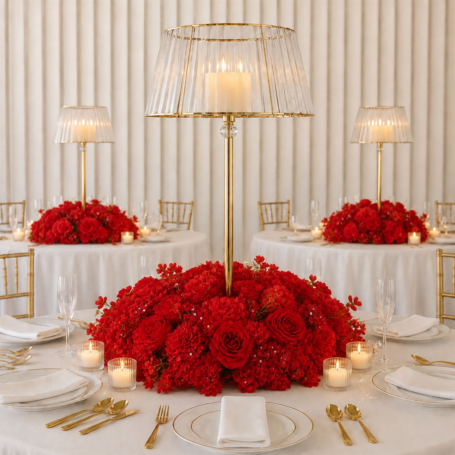Pre-Arranged Silk Flower Table Runner 40"x16" Mixed Red – Roses, Hydrangeas, Chrysanthemums & Peonie