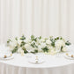 Pre-Arranged Silk Flower Table Runner 40"x16" Mixed White – Roses, Hydrangeas & Peonies with Eucalyp