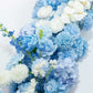 80"x18" Pre-Arranged Silk Flower Runner – Mixed Blue and White Roses, Hydrangeas, Mums & Orchids for