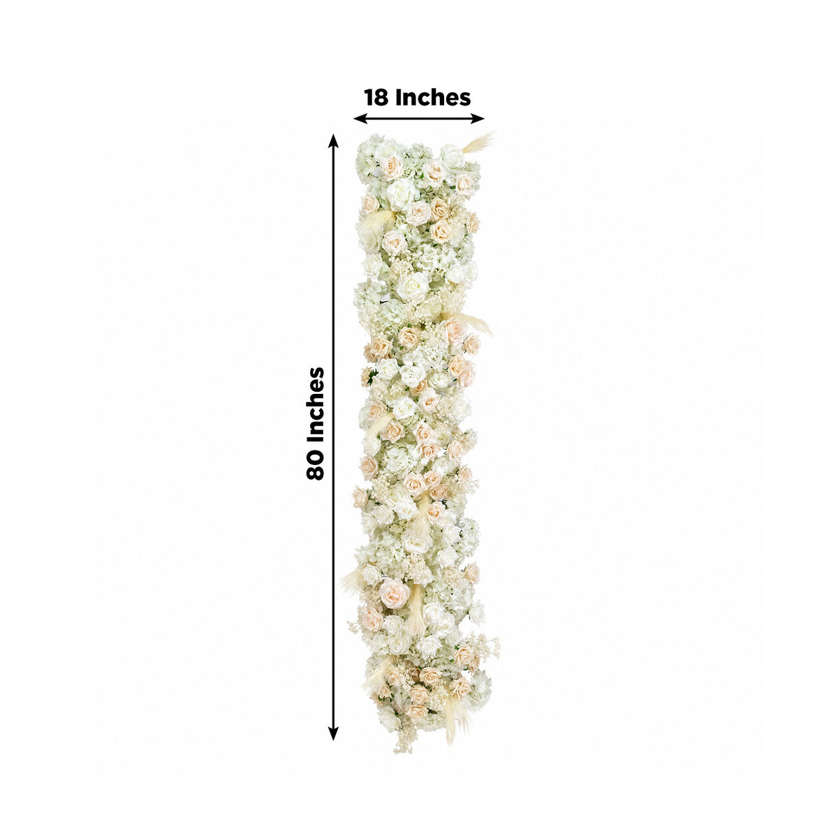80"x18" Pre-Arranged Silk Flower Runner – White & Blush Roses, Hydrangeas, Baby's Breath & Pampas Gr