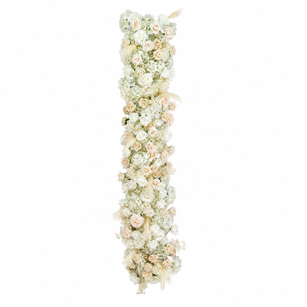 80"x18" Pre-Arranged Silk Flower Runner – White & Blush Roses, Hydrangeas, Baby's Breath & Pampas Gr