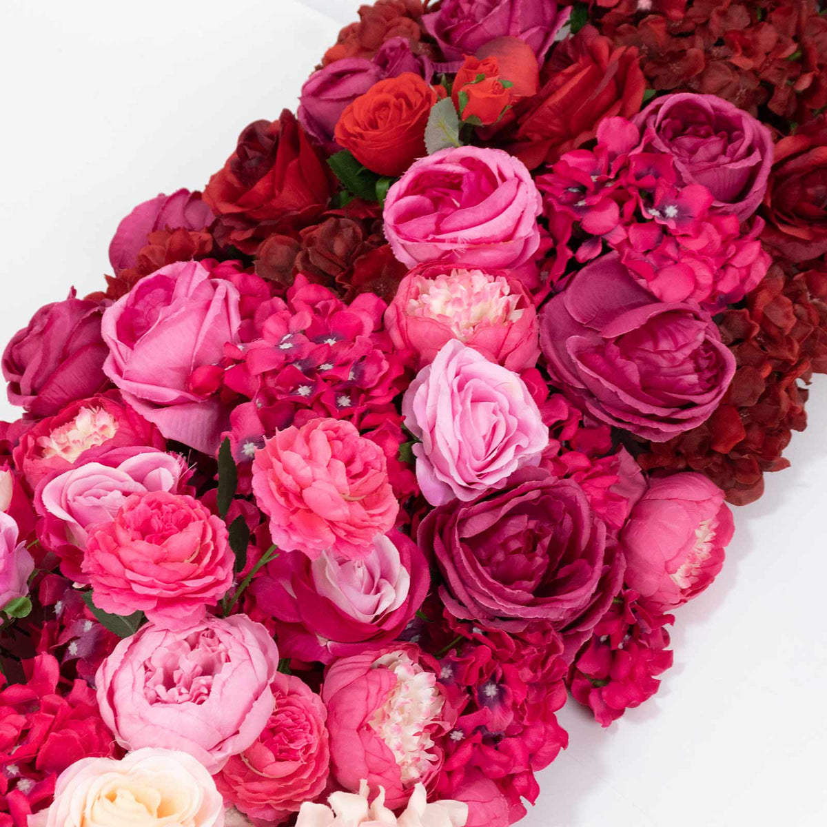 80"x18" Pre-Arranged Silk Flower Runner – White, Pink & Red Gradient Roses, Hydrangeas, Peonies & Ch