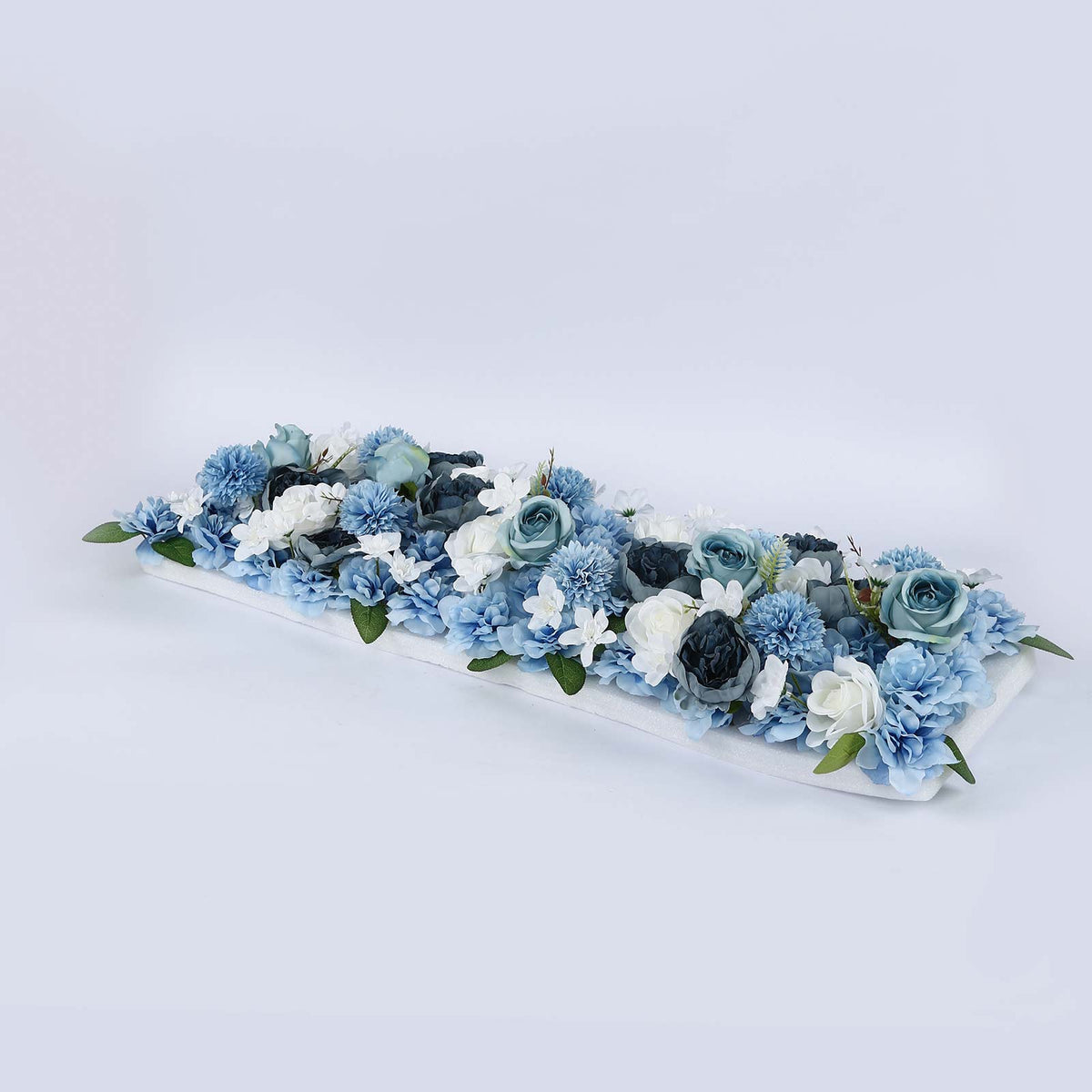 Pre-Arranged Silk Flower Table Runner 40"x16" Light Blue – Artificial Roses, Peonies, Hydrangeas & C