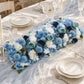 Pre-Arranged Silk Flower Table Runner 40"x16" Light Blue – Artificial Roses, Peonies, Hydrangeas & C