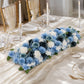 Pre-Arranged Silk Flower Table Runner 40"x16" Light Blue – Artificial Roses, Peonies, Hydrangeas & C